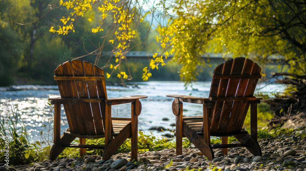 Fototapeta premium Two comfy chairs by the river