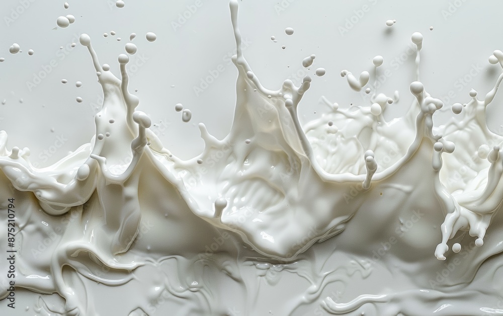 A dramatic splash of white liquid creates a dynamic, abstract design. The liquid's movement creates a sense of energy and motion. A dramatic splash of white liquid creates a dynamic, abstract design. The liquid's movement creates a sense of energy and motion.
