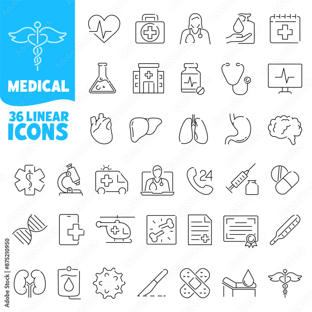 Medical icon. Medical icon set. Linear style. Medical icon. Medical icon set. Linear style.