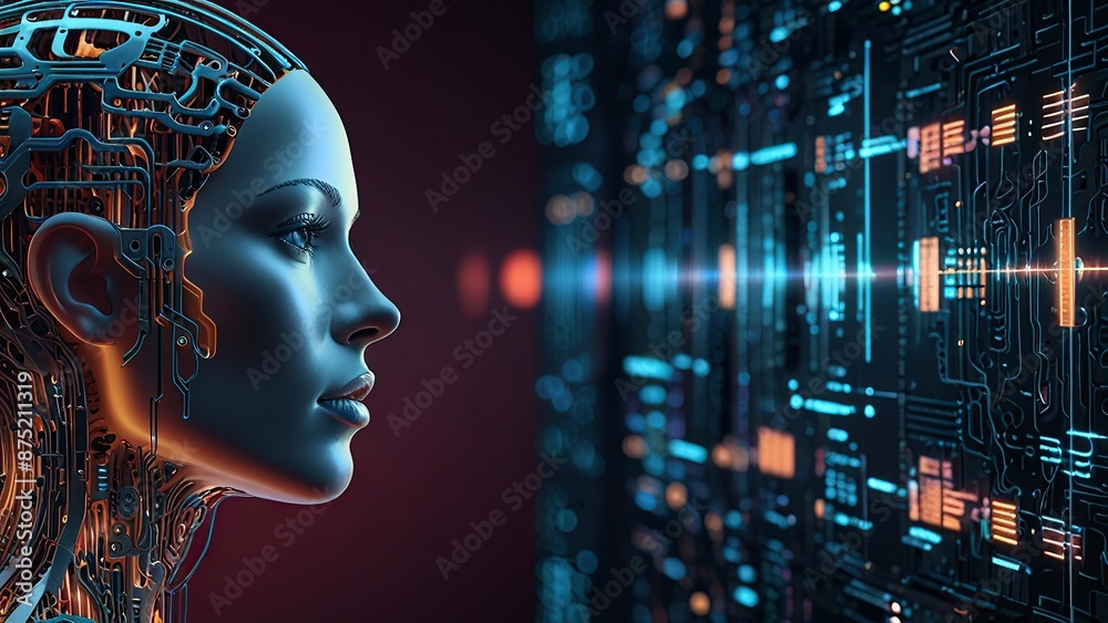 Free Photo New 3d rendering human woman robot working with future digital graphic interface on dark background
Free Photo New 3d rendering human woman robot working with future digital graphic interface on dark background