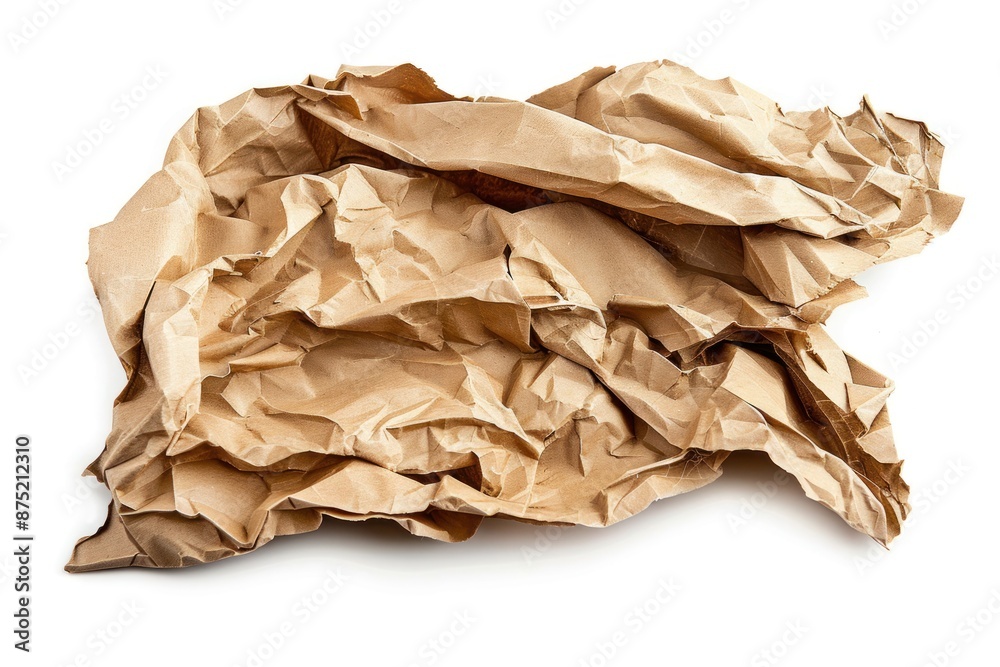 Old crumpled brown paper isolated on white background. ai generative Old crumpled brown paper isolated on white background. ai generative