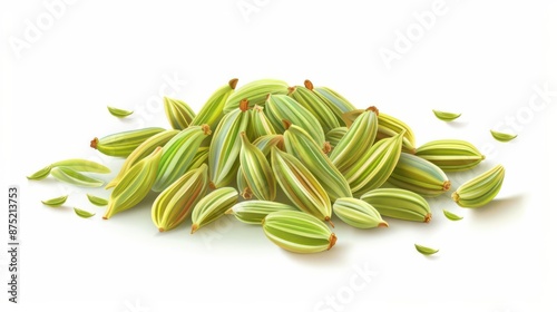 Fennel seeds closeup clipart, detailed element, vector design, green shades, isolated on white background