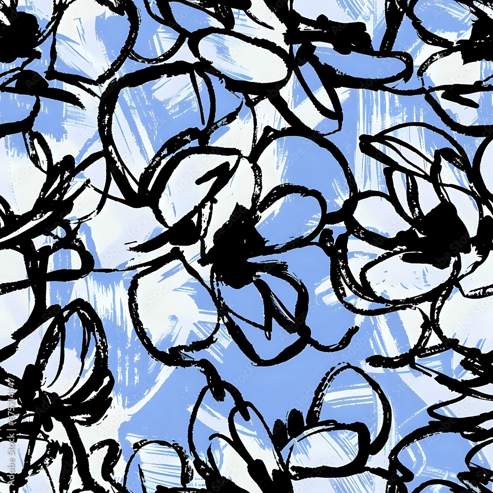 Painterly Floral and Geometric Grid Pattern Painterly Floral and Geometric Grid Pattern