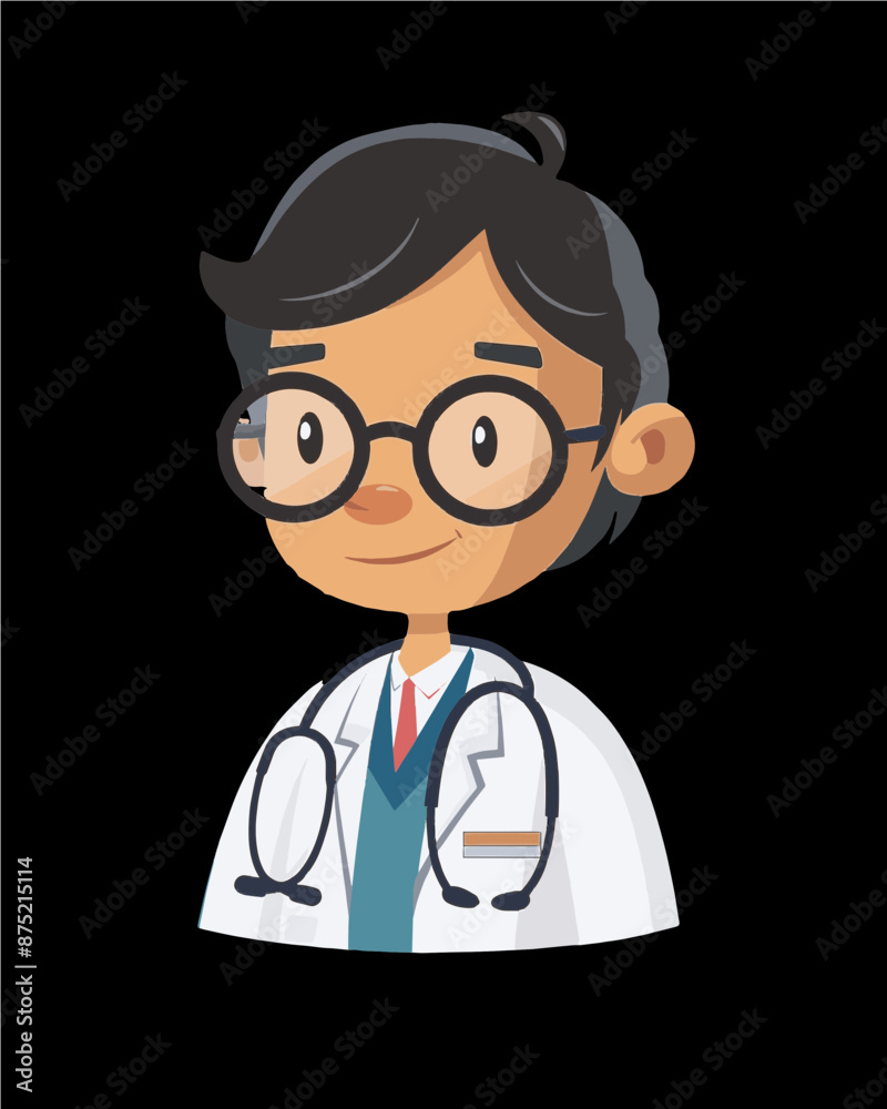 Cheerful pediatric doctor character with glasses. Professional character portrait icon vector art isolated on a transparent background. Cheerful pediatric doctor character with glasses. Professional character portrait icon vector art isolated on a transparent background.
