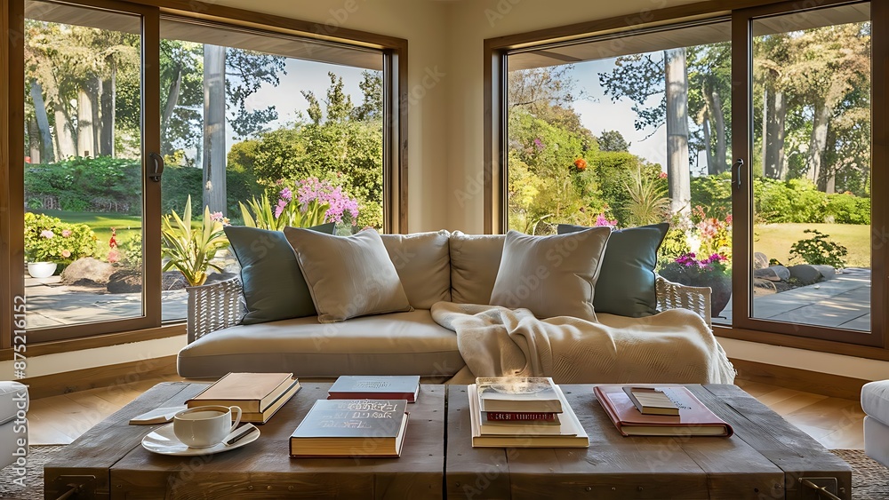 Fototapeta premium Living room with two story windows