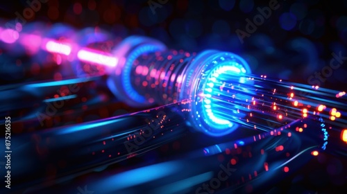 abstraction of data transmission using fiber optic cable in section.