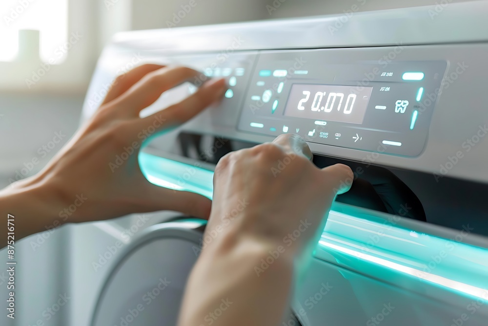 A Person Operating a Modern Washing Machine A Person Operating a Modern Washing Machine