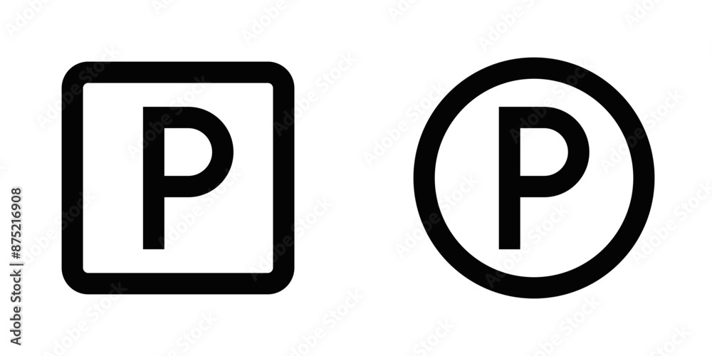 Vector illustrations of parking signs in simple black and white designs. Editable stroke. Vector illustrations of parking signs in simple black and white designs. Editable stroke.
