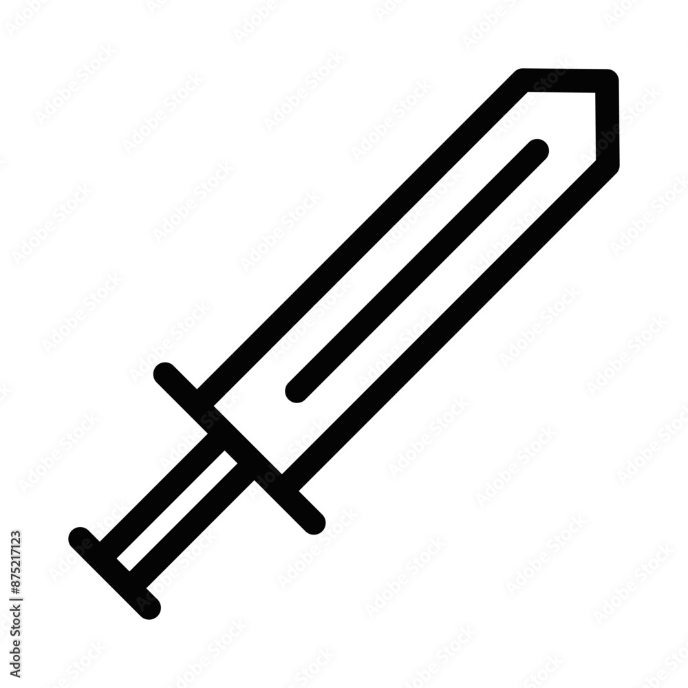 Vector illustration of a black outline sword icon, symbolizing weapon or battle, on a white background. Editable stroke. Vector illustration of a black outline sword icon, symbolizing weapon or battle, on a white background. Editable stroke.