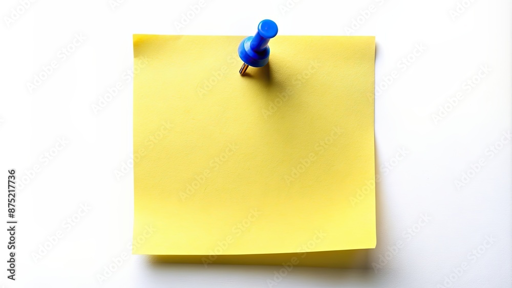 Yellow post-it note with blue marker pinned on white background, yellow, post-it, note, blue, marker Yellow post-it note with blue marker pinned on white background, yellow, post-it, note, blue, marker
