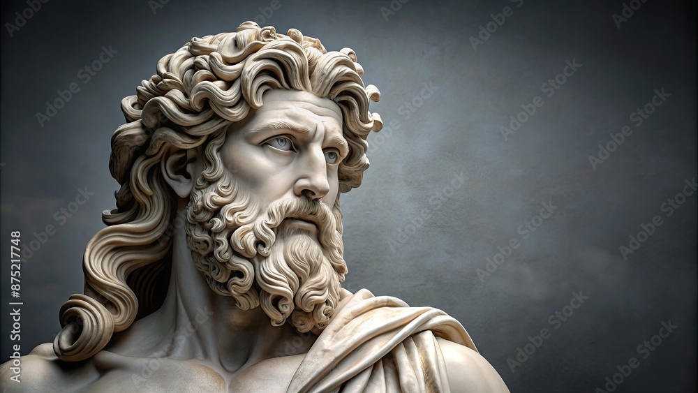 Marble statue of Zeus against a gray background, Greek mythology, marble, statue, Zeus, Greek, mythology, deity, sculpture Marble statue of Zeus against a gray background, Greek mythology, marble, statue, Zeus, Greek, mythology, deity, sculpture