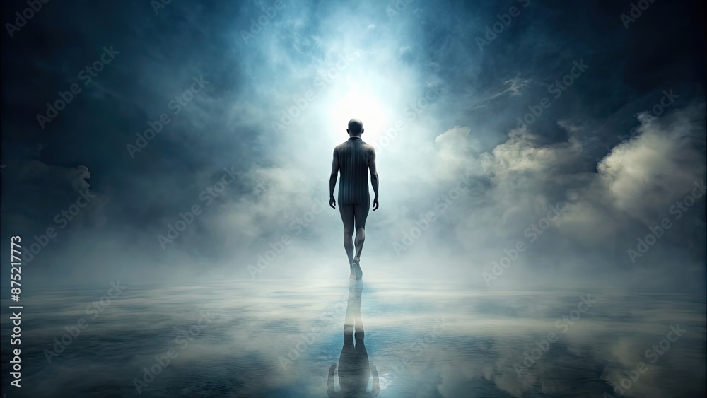 Figure shrouded in mist hovering above ground, mysterious, ghostly, spooky, eerie, supernatural, atmospheric, hazy Figure shrouded in mist hovering above ground, mysterious, ghostly, spooky, eerie, supernatural, atmospheric, hazy