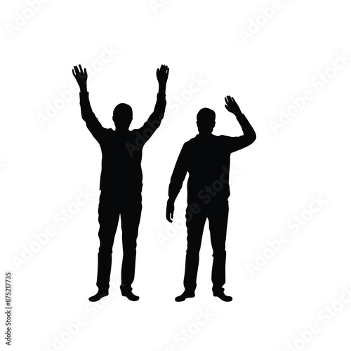 Man Raising and Waving Hands Silhouette Set. People emotions and activities concept vector