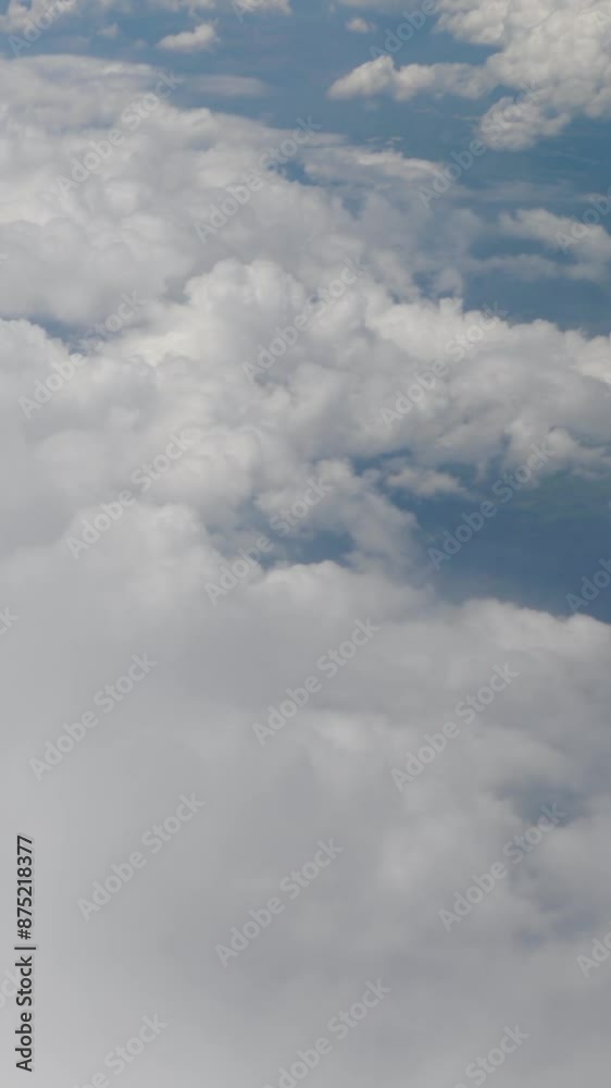 Clouds at Blue Sky Background From Airplane Window. Adventure, travel or journey concept