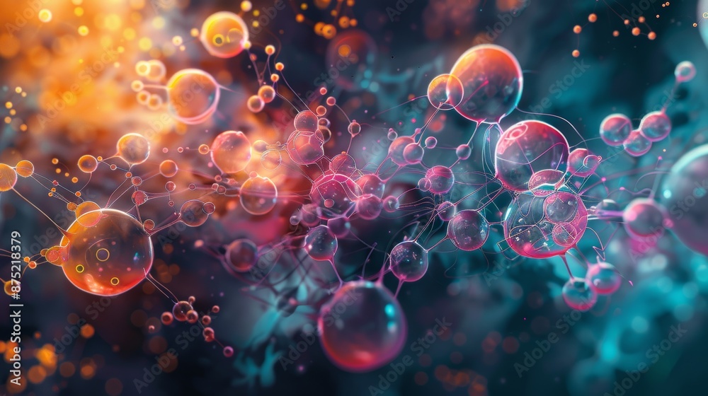 A computer-generated image of a complex molecule, with different elements highlighted in vibrant colors, set against a dark background to emphasize the structure. A computer-generated image of a complex molecule, with different elements highlighted in vibrant colors, set against a dark background to emphasize the structure.