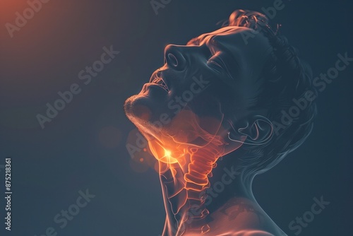 Medically accurate 3D illustration of a man with a sore throat, highlighted in red. Perfect for medical articles and healthcare advertisements. High quality photo