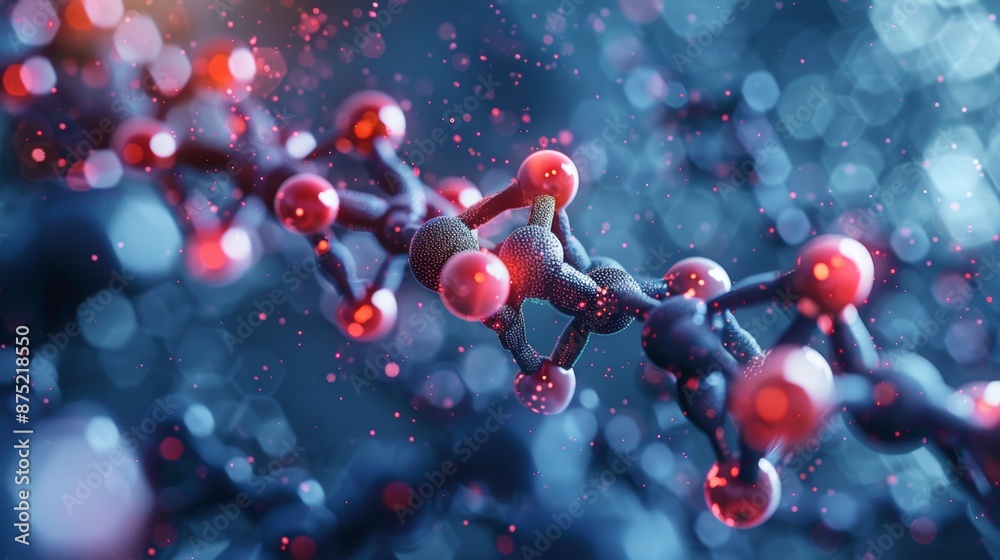 A detailed 3D rendering of a lipid molecule, showing its structure and composition, with labels highlighting the different parts of the molecule. A detailed 3D rendering of a lipid molecule, showing its structure and composition, with labels highlighting the different parts of the molecule.