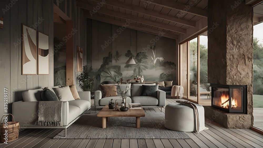 Natural grey living room interior
