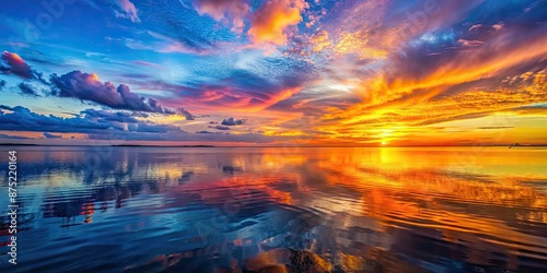 Wallpaper Mural Vibrant sunset casting colorful reflections on the calm sea, sunset, sea, ocean, water, horizon, colorful, sky, clouds Torontodigital.ca