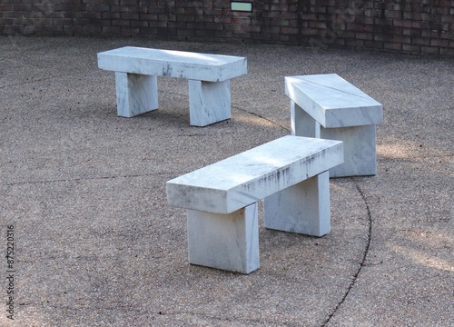 Faux Marble Benches in Outdoor Seating Area photo