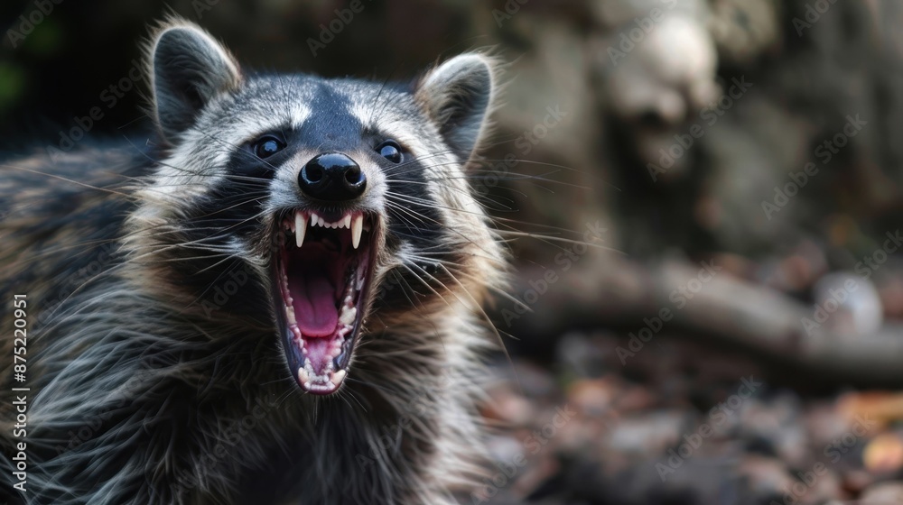 Obraz premium Animal rabies.World Rabies Day. raccoon with rabies virus