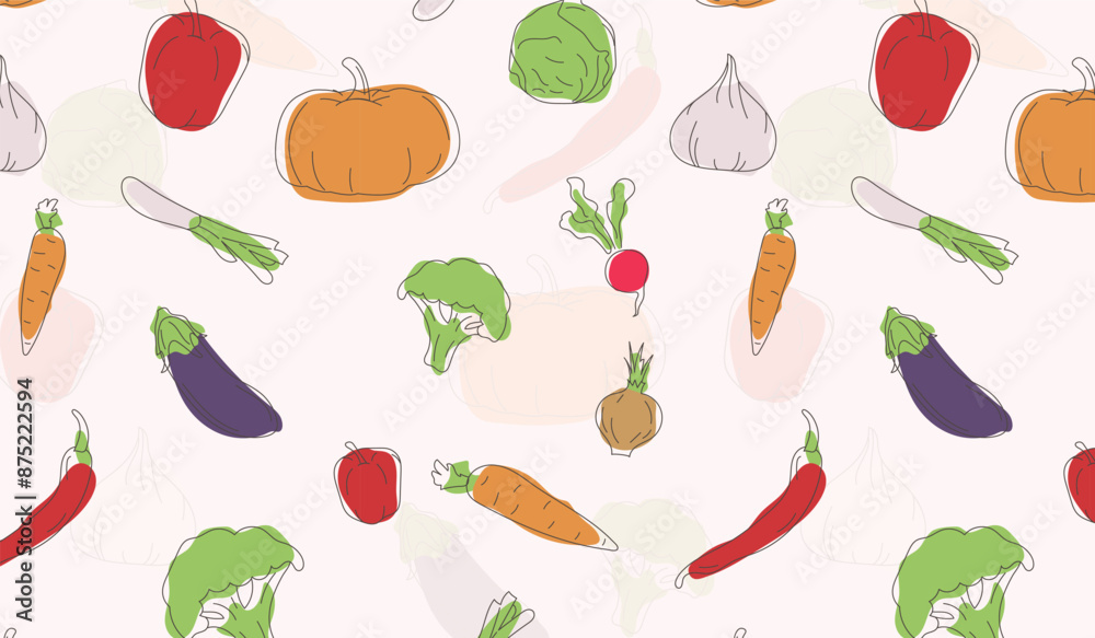 Vegetables pattern. Illustration of fresh vegetables. Hand-drawn vector elements. Organic Food. Vegetables pattern. Illustration of fresh vegetables. Hand-drawn vector elements. Organic Food.