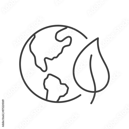 Green earth planet icon. Simple outline style. World ecology, globe with leafs, eco environment logo, save nature concept. Thin line symbol. Vector illustration isolated.