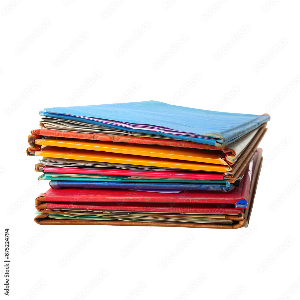 A stack of documents, Layer Stack of Documents, Colorful Flat File, View of a Document Stack, Colorful Flat File Crowning, Document Stack, on a transparent backgrounds A stack of documents, Layer Stack of Documents, Colorful Flat File, View of a Document Stack, Colorful Flat File Crowning, Document Stack, on a transparent backgrounds