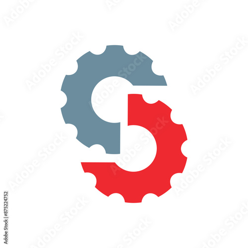 This is a simple flat logo of a pair of cogs that connect each other forming an initial letter S  photo