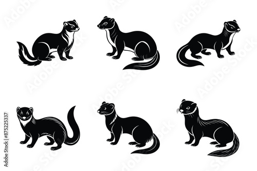 Ferret Silhouette Animals Stock Vectors, Clipart and Illustrations design bundle set. photo