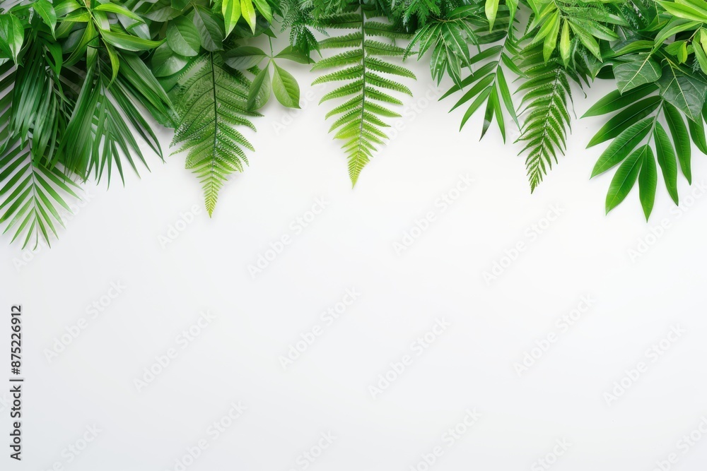 Tropical green leaves frame on white background, perfect for nature-themed designs and presentations showcasing fresh, lush, and vibrant foliage. Tropical green leaves frame on white background, perfect for nature-themed designs and presentations showcasing fresh, lush, and vibrant foliage.
