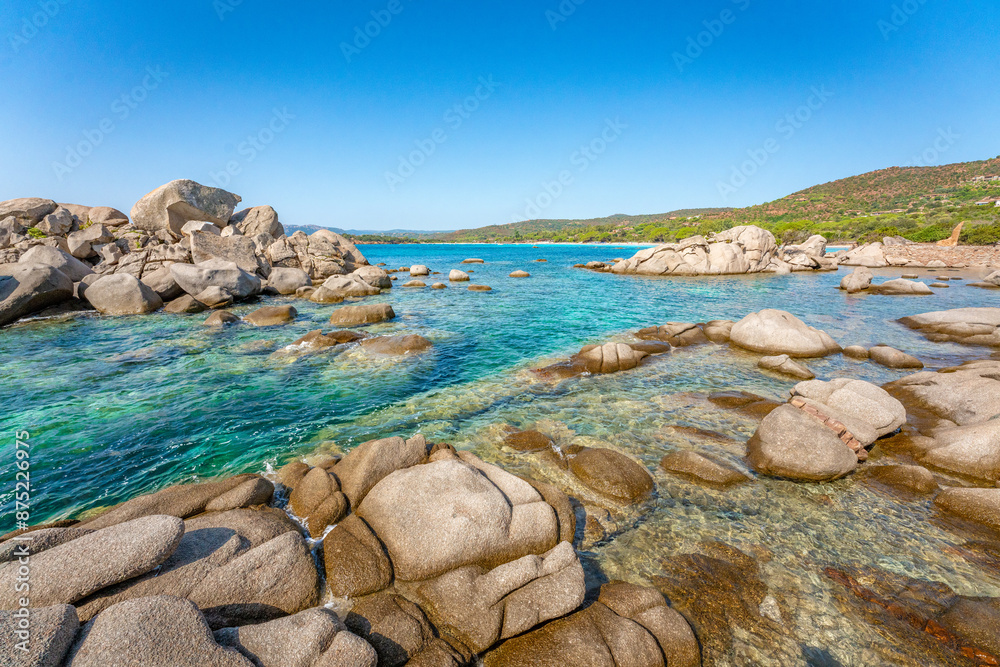 beach with azure clear water, Corsica, France