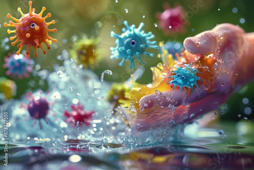 animated germs being washed away photo