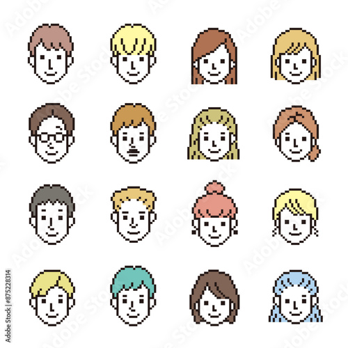 男女のベクターアイコンセット　若者　ドット絵