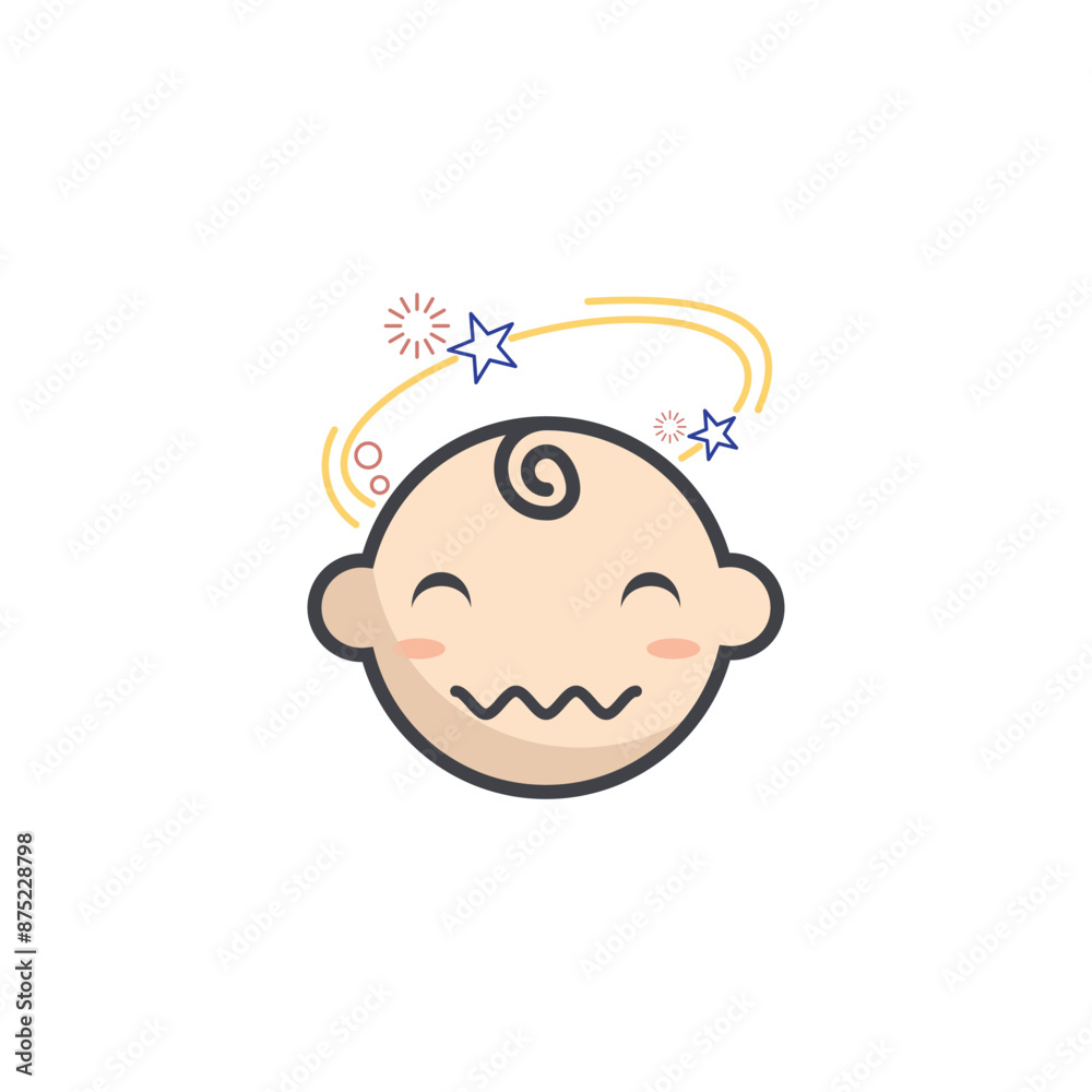 Baby character dizzy logo with creative element style premium vector