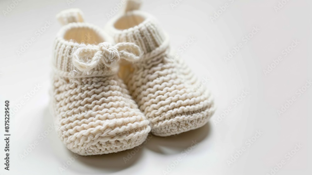 baby booties on a white background. Selective focus. baby booties on a white background. Selective focus.