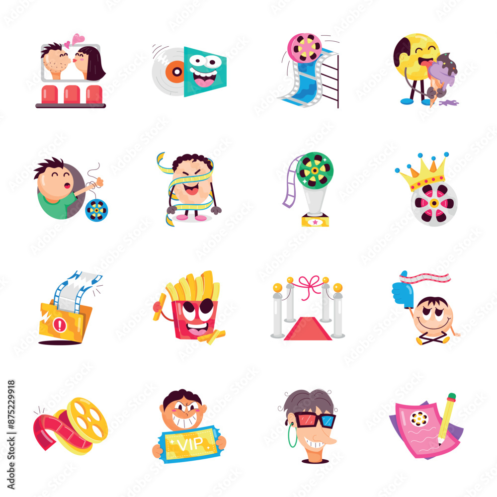 WebPack of 16 Cinema Flat Stickers 

