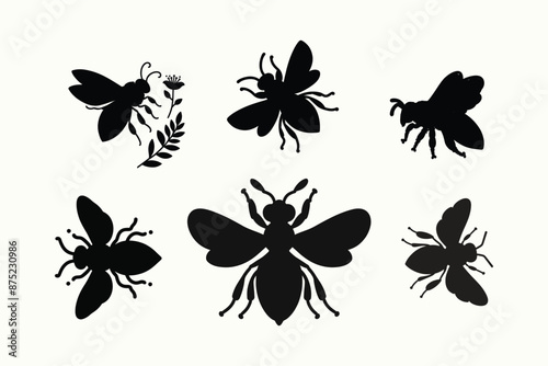 Honey Bee Icon. Black Bee On White Background. Vector Silhouette.