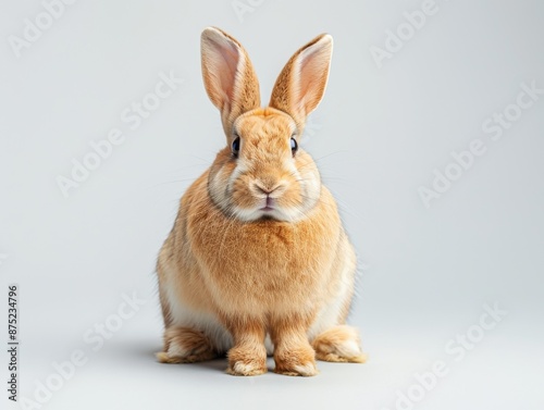a Flemish Giant rabbit, sitting in an upright pose, on a pure white background