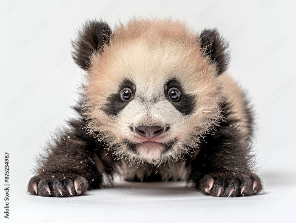 Fototapeta premium a Giant Panda cub playing on a pure white background
