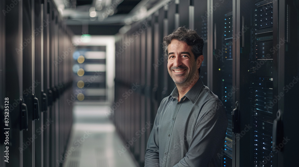 business man it in a server room business man it in a server room