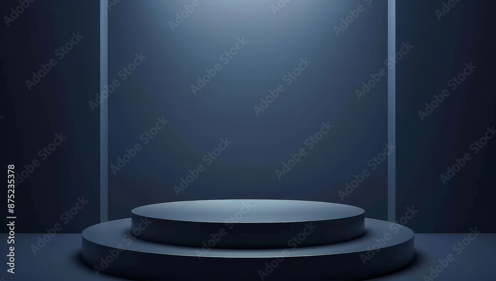 dark blue empty podium for product presentation on dark blue background. dark blue empty podium for product presentation on dark blue background.