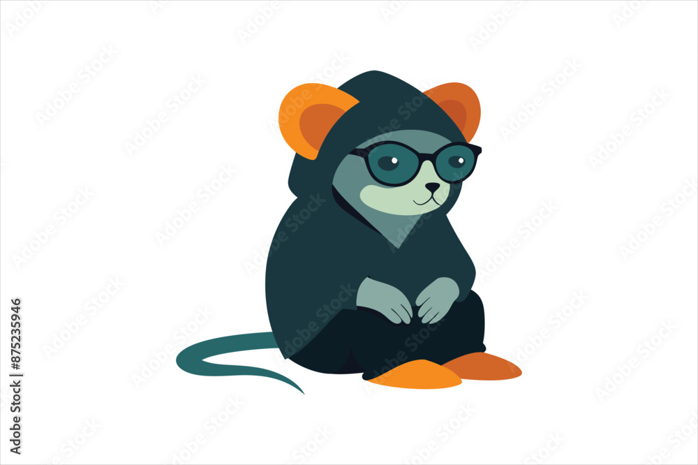 a cool and confident look with a hooded mouse sitting with glasses vector art illustration a cool and confident look with a hooded mouse sitting with glasses vector art illustration
