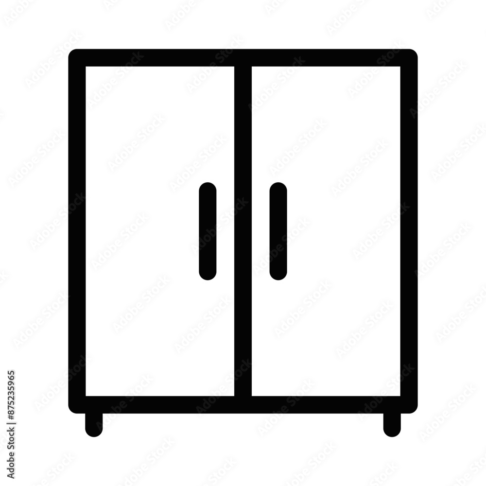 Vector illustration of a wardrobe icon in black and white, ideal for furniture and home organization designs. Editable stroke. Vector illustration of a wardrobe icon in black and white, ideal for furniture and home organization designs. Editable stroke.