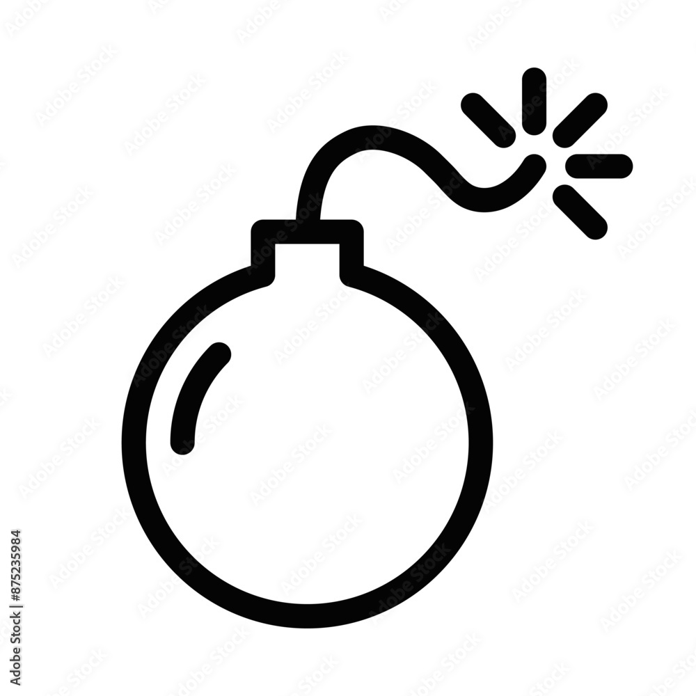 Vector illustration of a bomb icon in black and white, perfect for danger and security-related designs. Editable stroke. Vector illustration of a bomb icon in black and white, perfect for danger and security-related designs. Editable stroke.