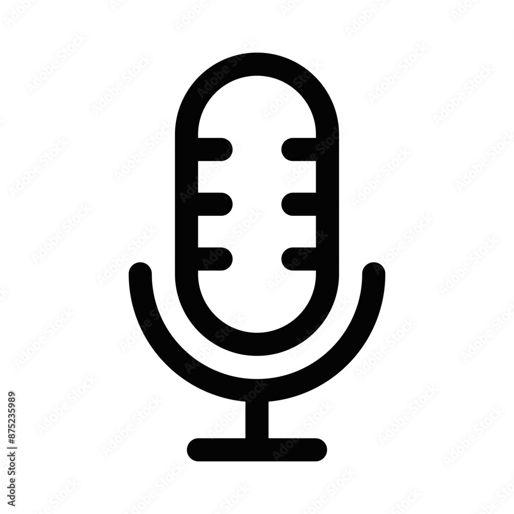 Vector icon of a classic microphone, perfect for audio, music, or podcast designs. Black and white, isolated on a white background. Editable stroke. Vector icon of a classic microphone, perfect for audio, music, or podcast designs. Black and white, isolated on a white background. Editable stroke.