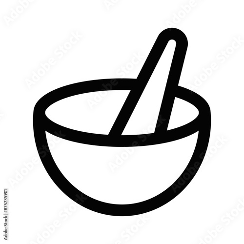 Vector illustration of a mixing bowl icon in black and white, perfect for baking and cooking designs. Editable stroke.