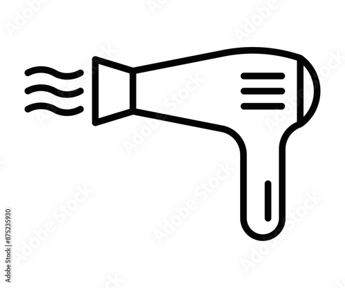 Vector illustration of a hair dryer icon in black and white, suitable for beauty and salon designs. Editable stroke.