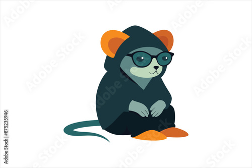  a cool and confident look with a hooded mouse sitting with glasses vector art illustration