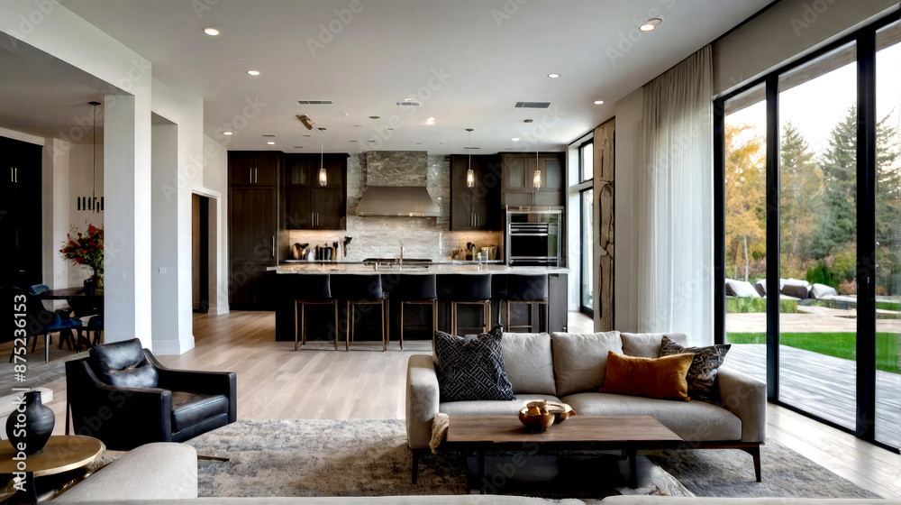 Beautiful living room interior in new luxury home with open concept ...